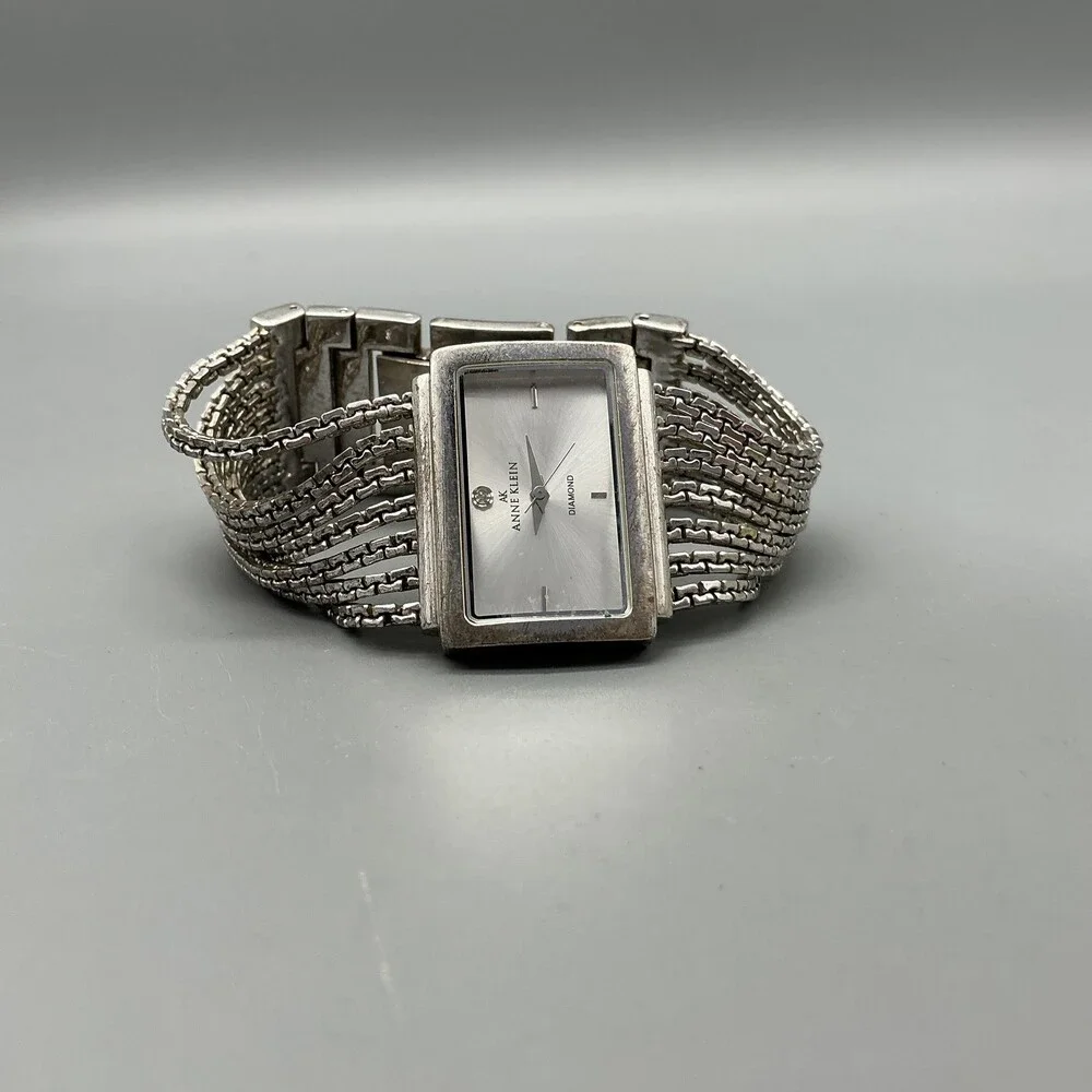 Anne Klein Womens Watch 30mm Silver Dial Diamond Chain Bracelet New Battery 7